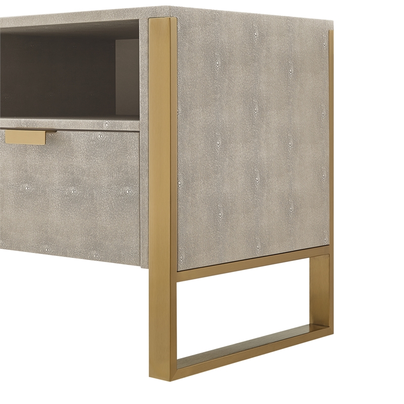 Posh Living Omer Faux Shagreen TV Stand/Cabinet Cream White/Gold