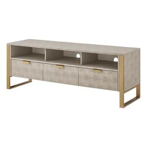 Posh Living Omer Faux Shagreen TV Stand/Cabinet Cream White/Gold