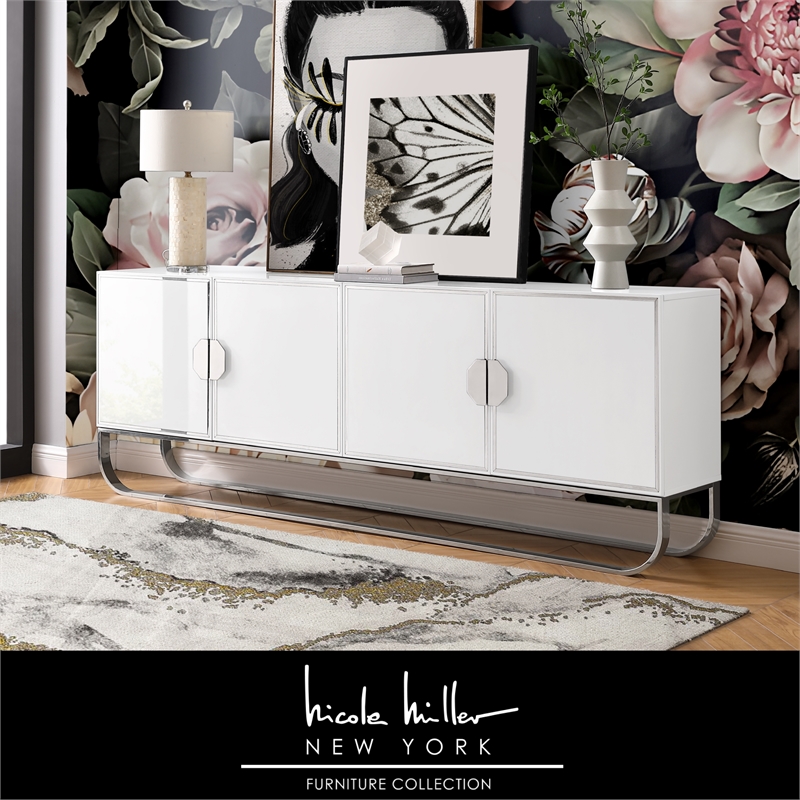 Posh Living Liyana Wood Stainless Steel Sideboard White/Chrome