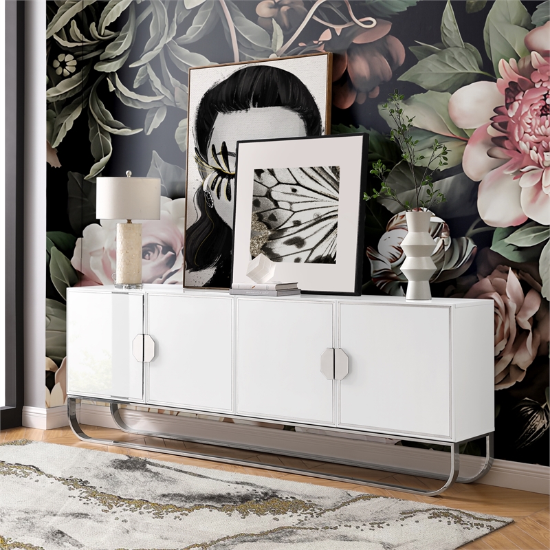 Posh Living Liyana Wood Stainless Steel Sideboard White/Chrome