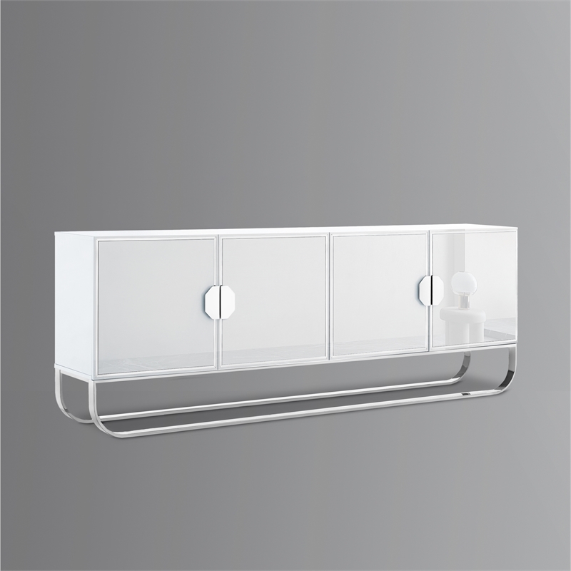Posh Living Liyana Wood Stainless Steel Sideboard White/Chrome
