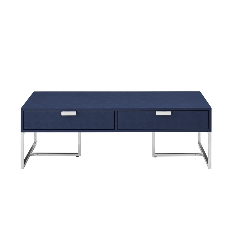 Posh Living Omer Faux Shagreen Coffee Table Navy/Chrome