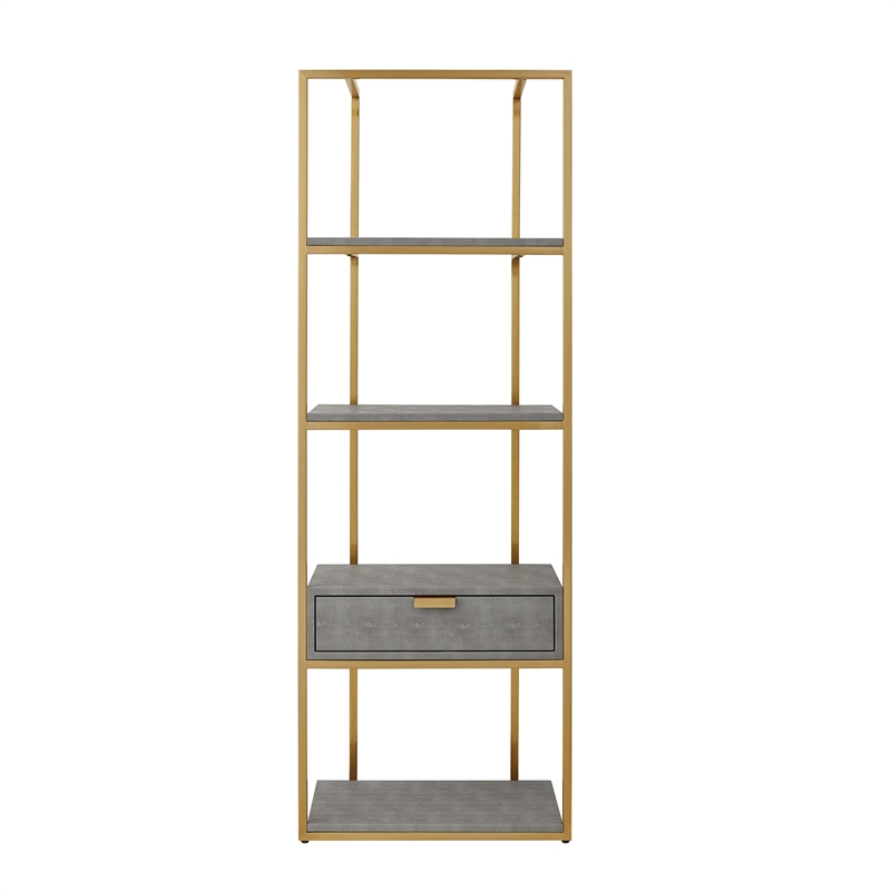 Posh Living Omer Faux Shagreen Bookshelf Gray/Gold