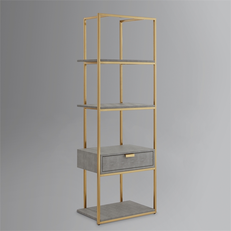 Posh Living Omer Faux Shagreen Bookshelf Gray/Gold