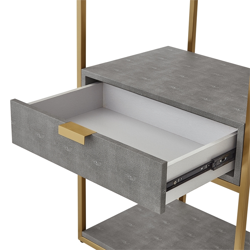 Posh Living Omer Faux Shagreen Bookshelf Gray/Gold