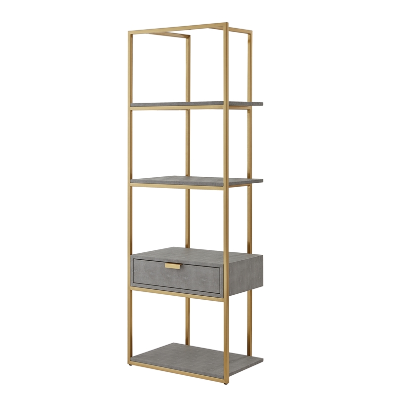 Posh Living Omer Faux Shagreen Bookshelf Gray/Gold