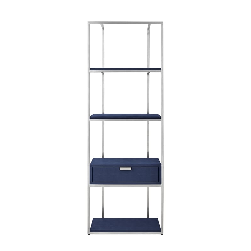 Posh Living Omer Faux Shagreen Bookshelf Navy/Chrome