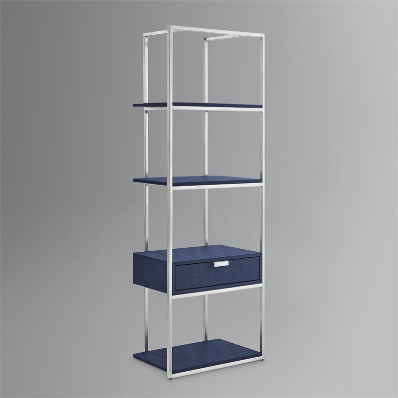 Posh Living Omer Faux Shagreen Bookshelf Navy/Chrome
