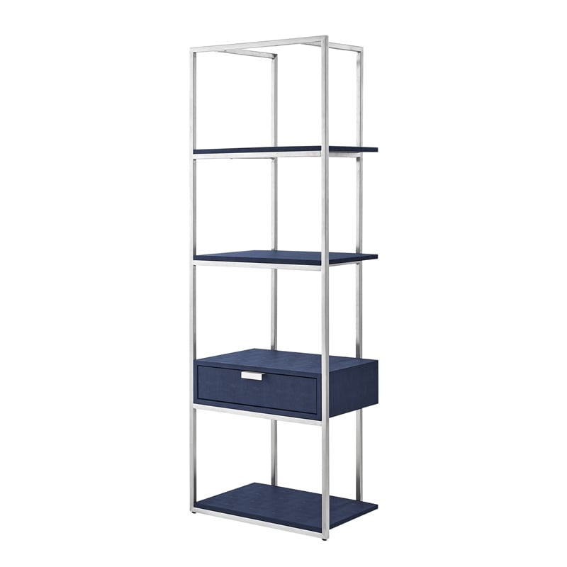 Posh Living Omer Faux Shagreen Bookshelf Navy/Chrome