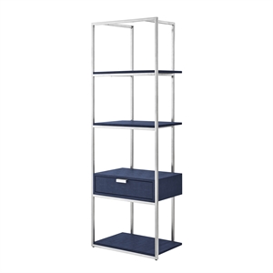 Posh Living Omer Faux Shagreen Bookshelf Navy/Chrome