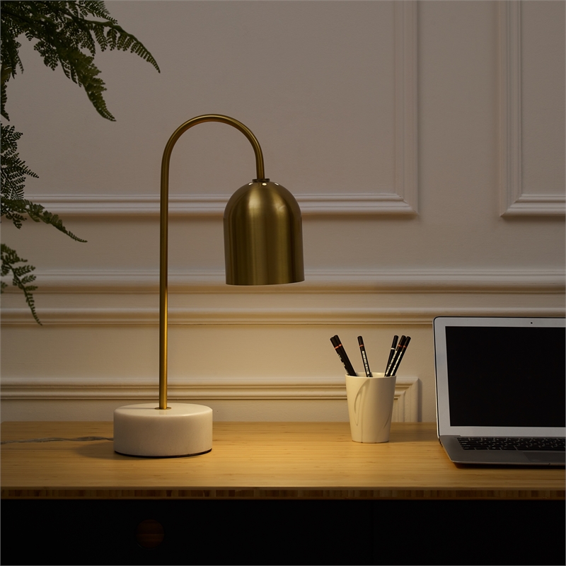 Posh Living Rya Table Lamp 5ft Power Cord Marble Stone Base Brass