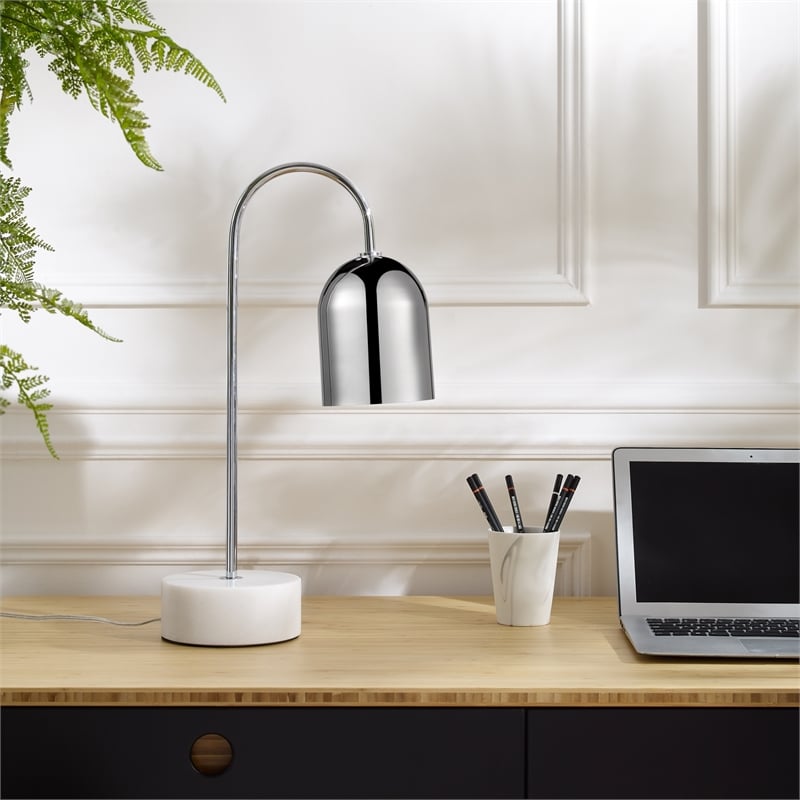 Posh Living Rya Table Lamp 5ft Power Cord Marble Stone Base Chrome