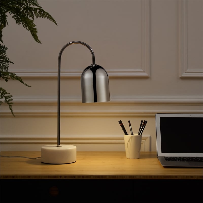 Posh Living Rya Table Lamp 5ft Power Cord Marble Stone Base Chrome