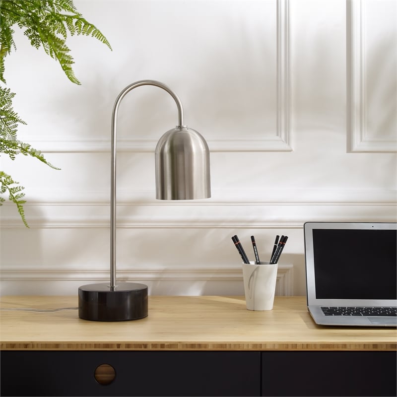 Posh Living Rya Table Lamp 5ft Power Cord Marble Stone Base Stainless Steel