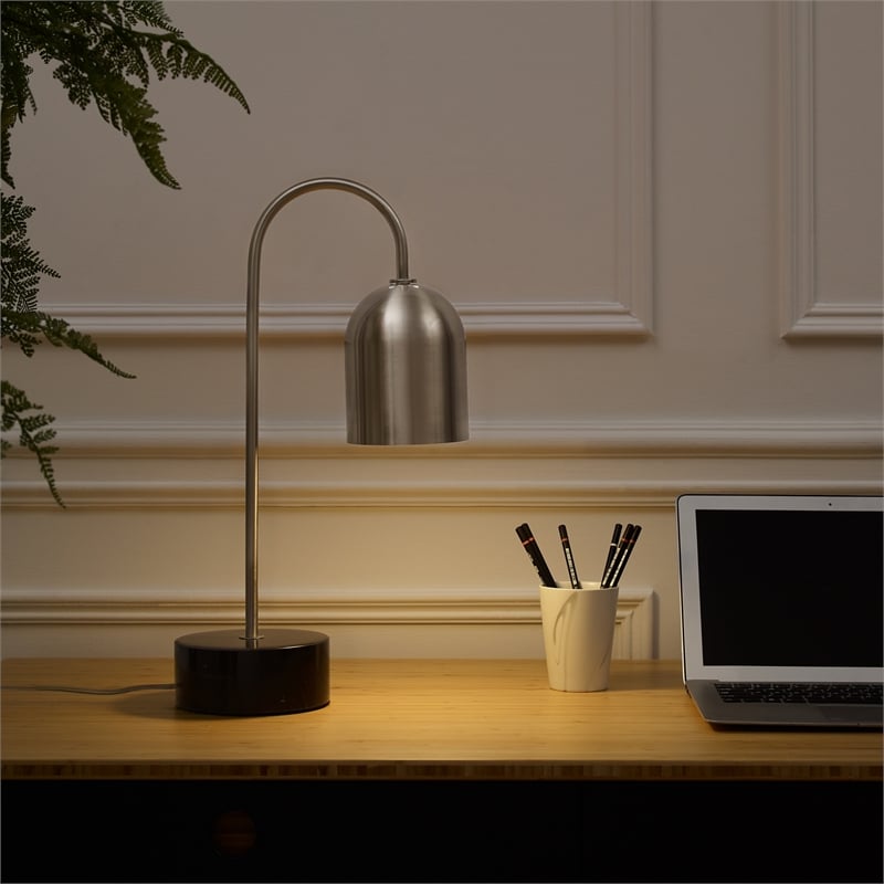 Posh Living Rya Table Lamp 5ft Power Cord Marble Stone Base Stainless Steel