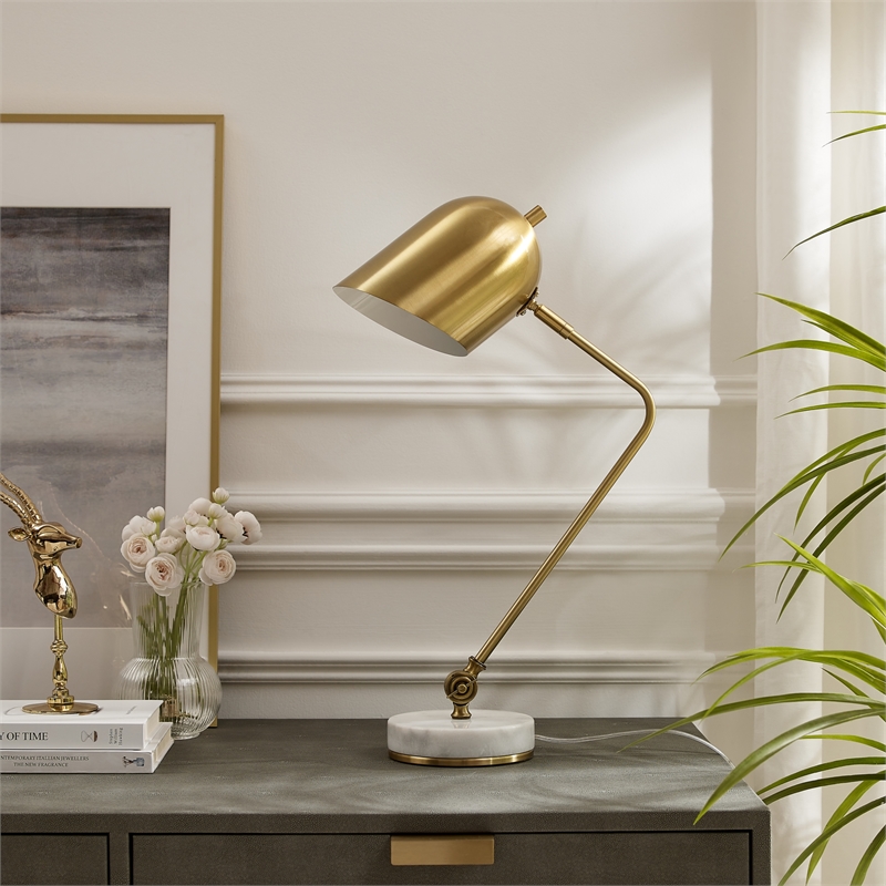 Posh Living Armin Table Lamp 5ft Power Cord Marble Stone Base Brass