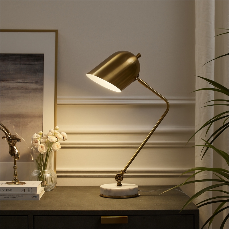 Posh Living Armin Table Lamp 5ft Power Cord Marble Stone Base Brass