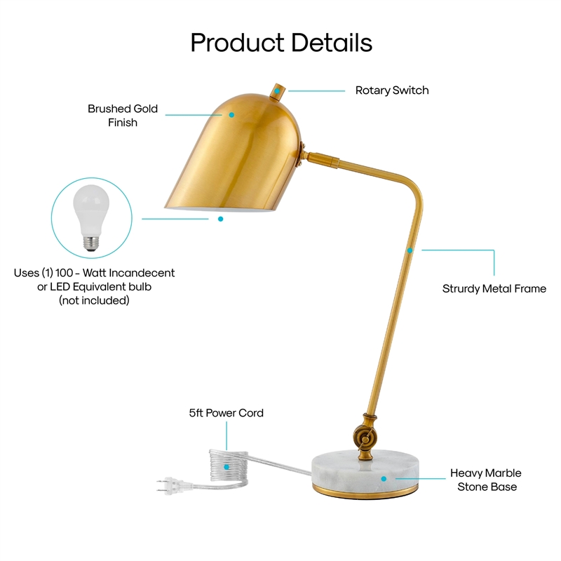 Posh Living Armin Table Lamp 5ft Power Cord Marble Stone Base Brass