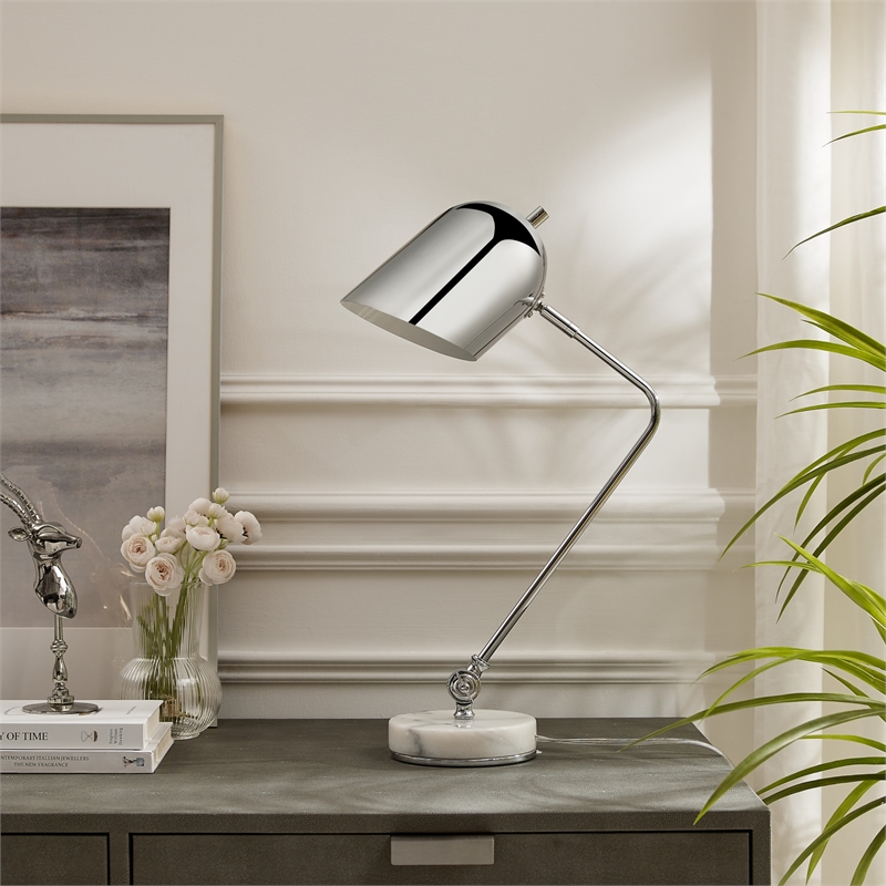 Posh Living Armin Table Lamp 5ft Power Cord Marble Stone Base Chrome