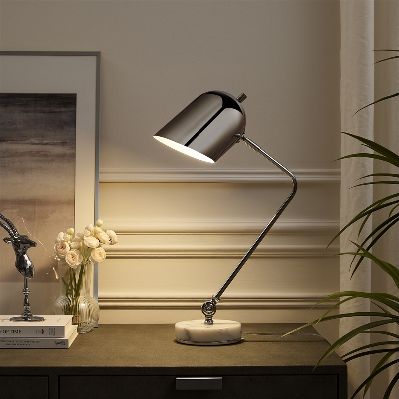 Posh Living Armin Table Lamp 5ft Power Cord Marble Stone Base Chrome