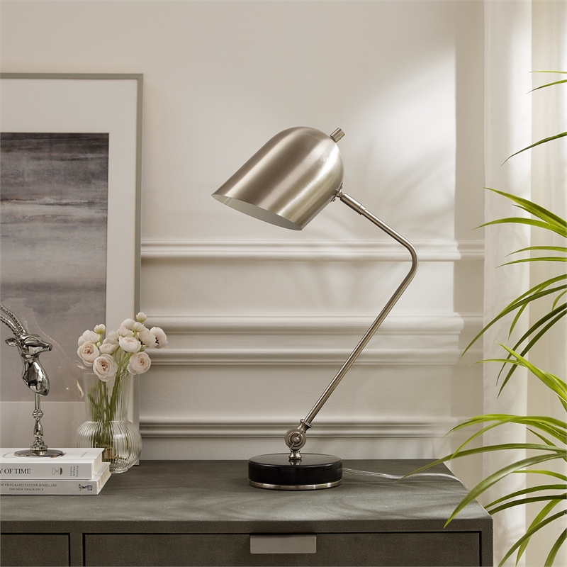 Posh Living Armin Table Lamp 5ft Power Cord Marble Stone Base Stainless Steel