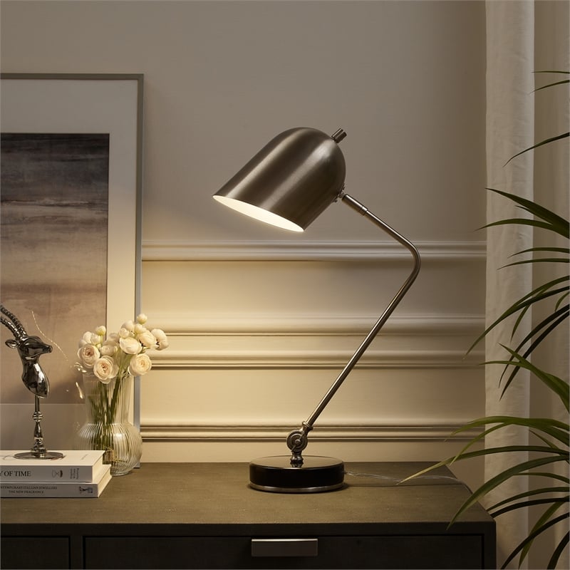 Posh Living Armin Table Lamp 5ft Power Cord Marble Stone Base Stainless Steel
