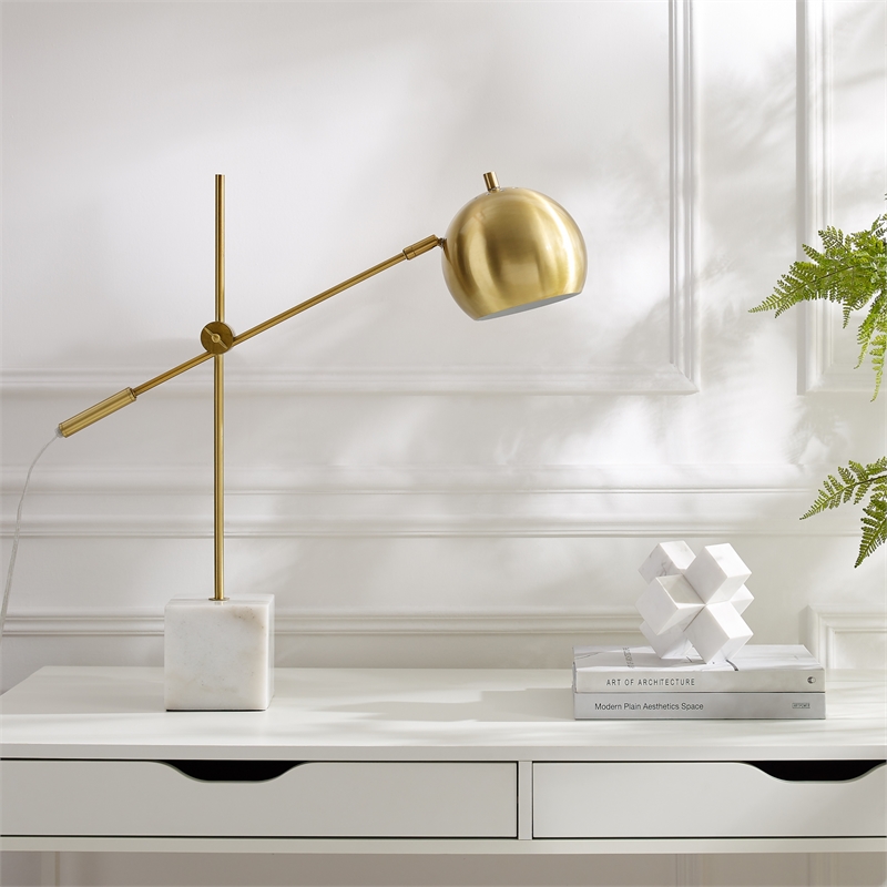 Posh Living Ameya Table Lamp 5ft Power Cord Marble Stone Base Brass
