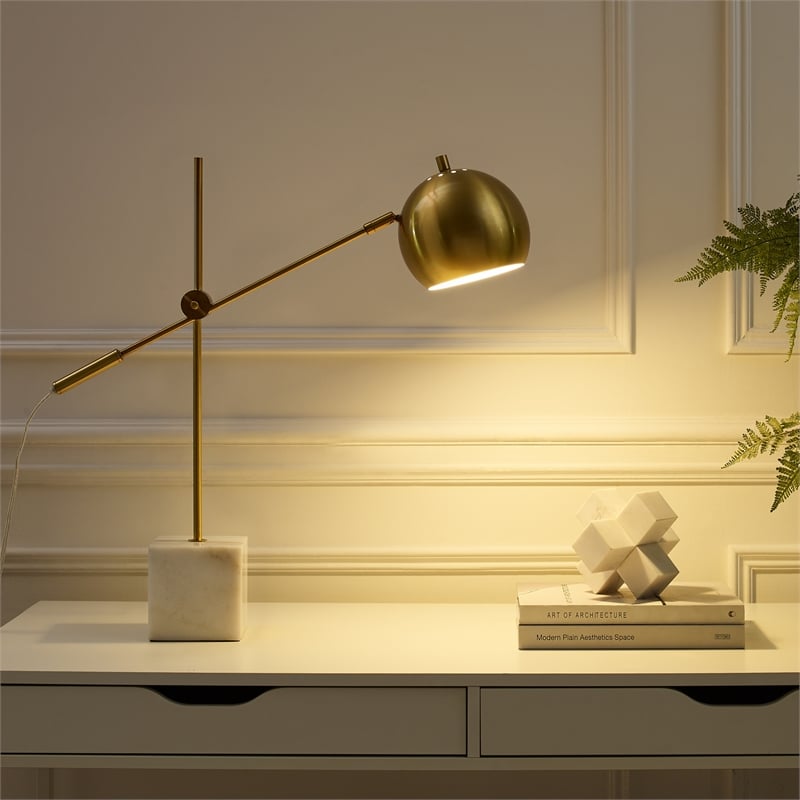Posh Living Ameya Table Lamp 5ft Power Cord Marble Stone Base Brass