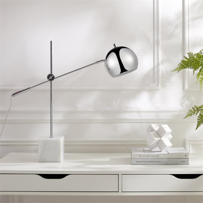 Posh Living Ameya Table Lamp 5ft Power Cord Marble Stone Base Chrome