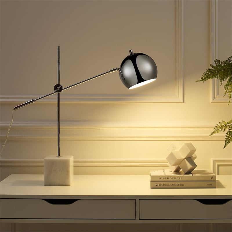 Posh Living Ameya Table Lamp 5ft Power Cord Marble Stone Base Chrome