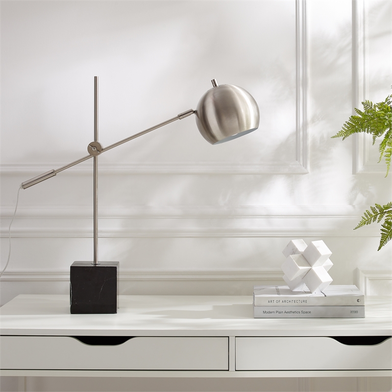 Posh Living Ameya Table Lamp 5ft Power Cord Marble Stone Base Stainless Steel