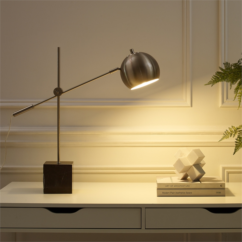 Posh Living Ameya Table Lamp 5ft Power Cord Marble Stone Base Stainless Steel