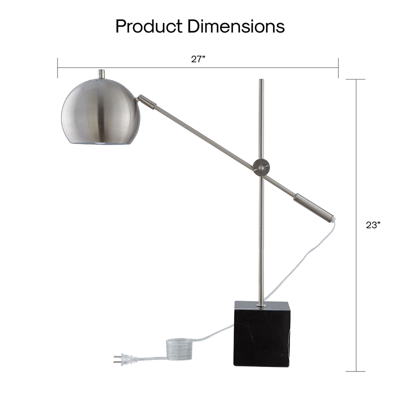 Posh Living Ameya Table Lamp 5ft Power Cord Marble Stone Base Stainless Steel