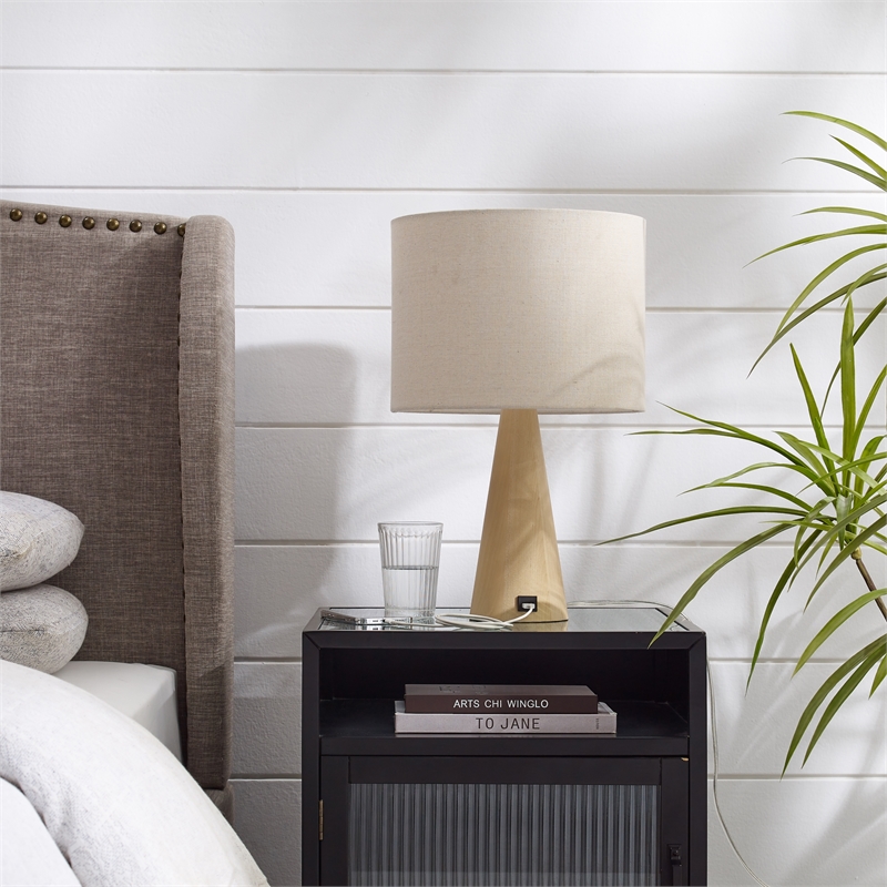 Posh Living Brynlie Table Lamp 5ft Power Cord USB Charger Beige