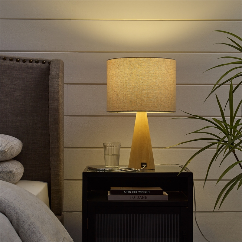 Posh Living Brynlie Table Lamp 5ft Power Cord USB Charger Beige