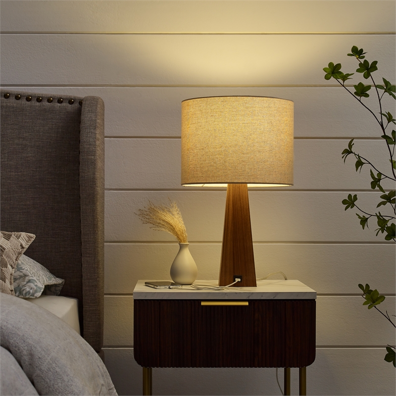 Posh Living Catarina Table Lamp 5ft Power Cord USB Charger Beige