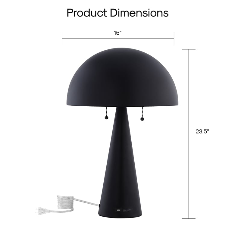 Posh Living Bradford Table Lamp USB Charger Black