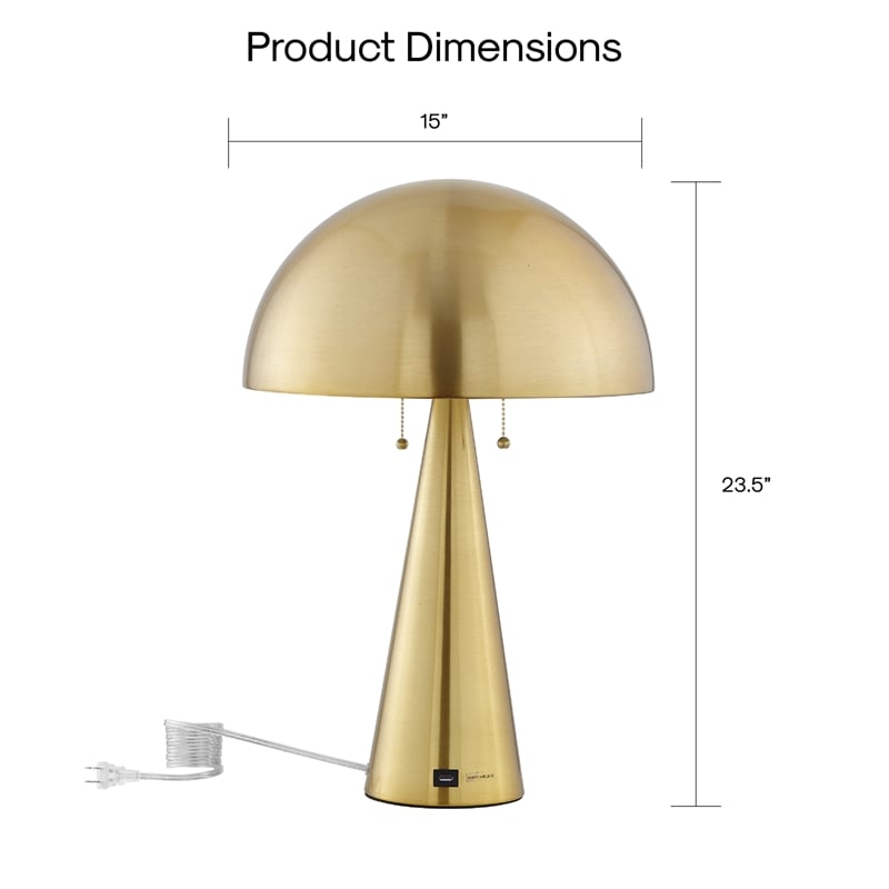 Posh Living Bradford Table Lamp USB Charger Brass