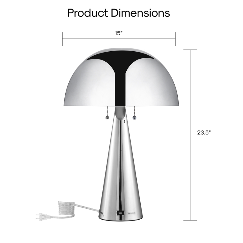 Posh Living Bradford Table Lamp USB Charger Chrome