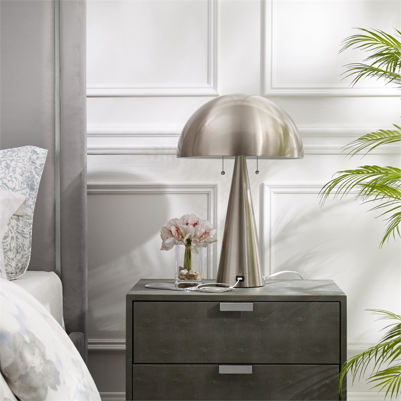 Posh Living Bradford Table Lamp USB Charger Stainless Steel