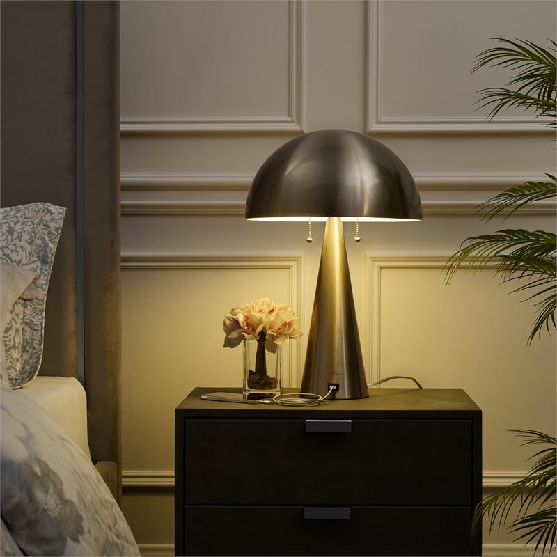 Posh Living Bradford Table Lamp USB Charger Stainless Steel