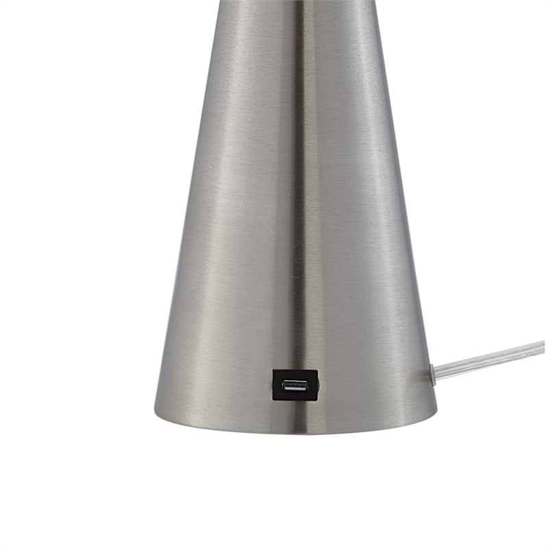 Posh Living Bradford Table Lamp USB Charger Stainless Steel