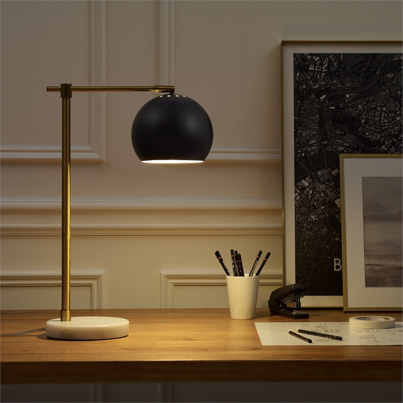 Posh Living Kendric Table Lamp 5ft Power Cord Marble Stone Base Black