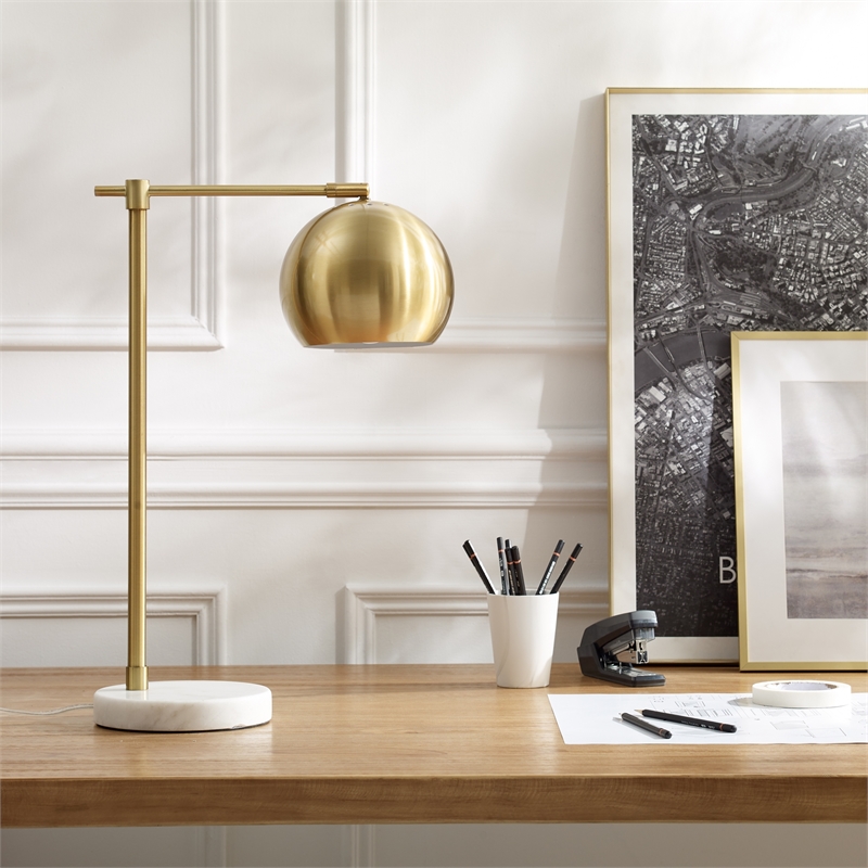 Posh Living Kendric Table Lamp 5ft Power Cord Marble Stone Base Brass