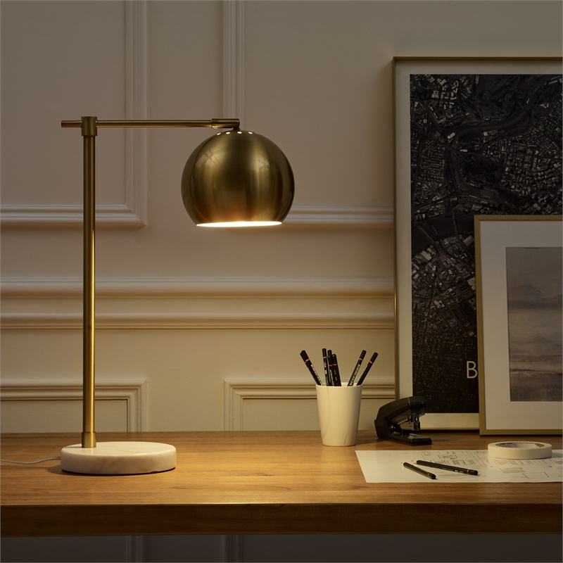 Posh Living Kendric Table Lamp 5ft Power Cord Marble Stone Base Brass