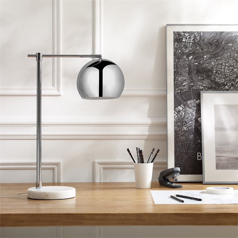 Posh Living Kendric Table Lamp 5ft Power Cord Marble Stone Base Chrome