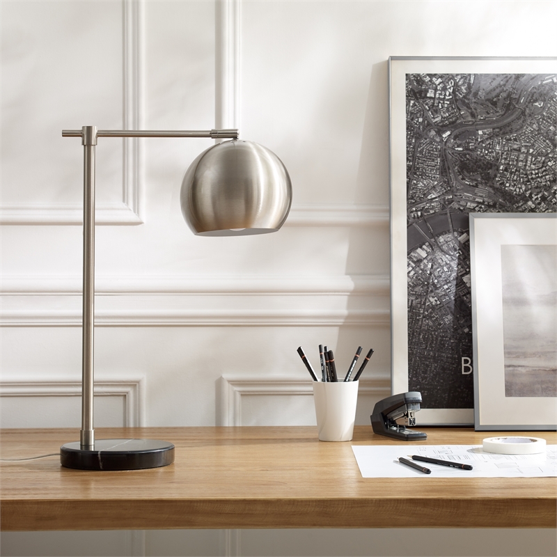 Posh Living Kendric Table Lamp 5ft Power Cord Marble Stone Base Stainless Steel