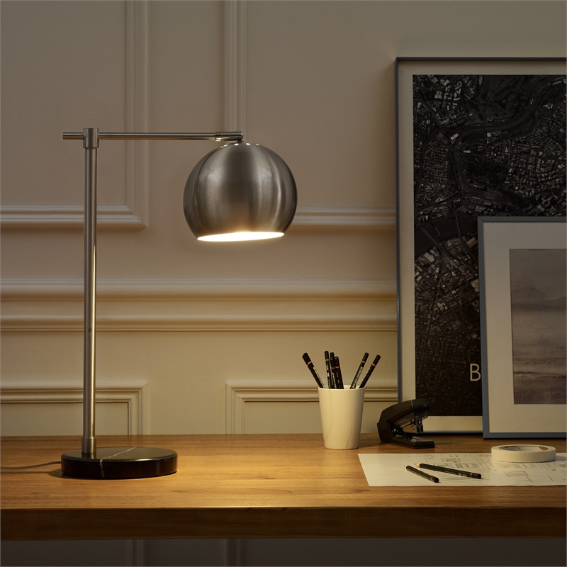 Posh Living Kendric Table Lamp 5ft Power Cord Marble Stone Base Stainless Steel