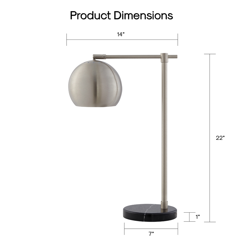 Posh Living Kendric Table Lamp 5ft Power Cord Marble Stone Base Stainless Steel