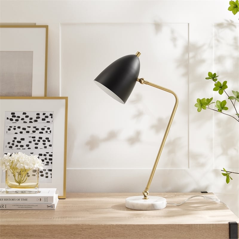 Posh Living Parth Table Lamp 5ft Power Cord Marble Stone Base Black